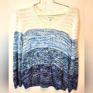 Croft & Barrow Blue & White Striped V Neck Cotton Sweater Long Sleeve Size‎ XXL